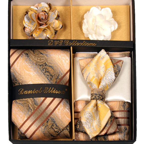6 Piece Gold Yellow Copper Necktie & Bow Tie Set